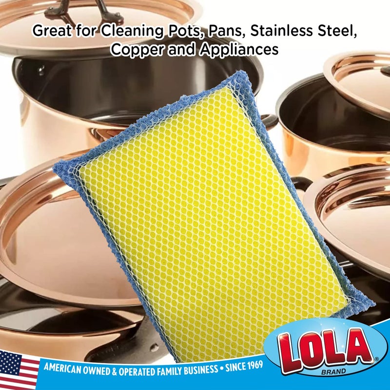LOLA Microfiber Terry & Nylon Net Sponge Scrubber Pad, 12 Pack, Non Scratch 2-Way Cleaning, Gently Scrubs & Wipes Clean - Image 4